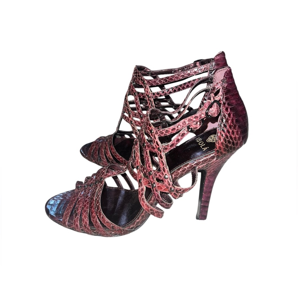 Isola Benne Red Snake Strappy Heels Size 7.5 M